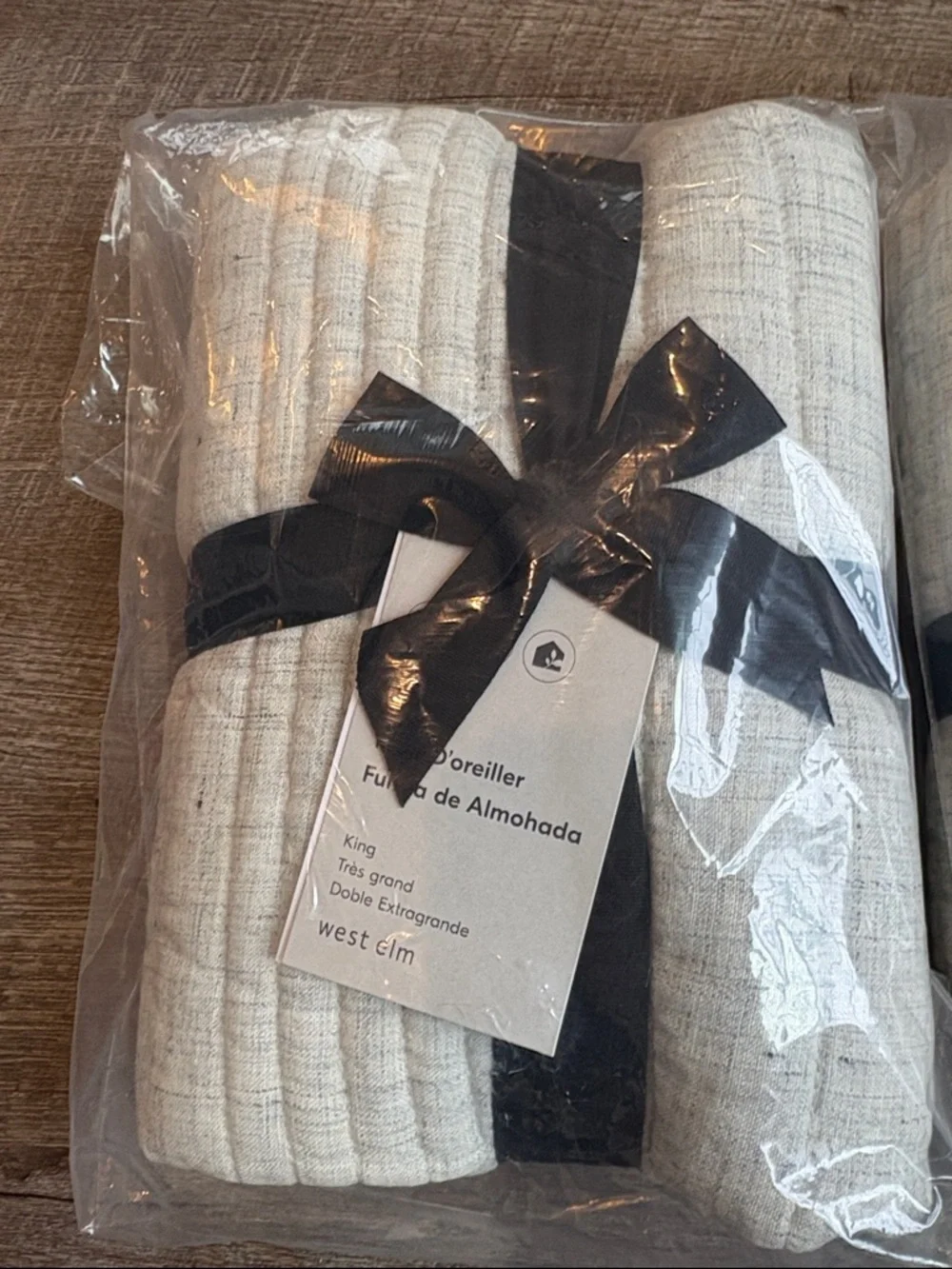 West Elm European Flax Linen Linework King Sham Natural Flax Color Set of 2 NEW